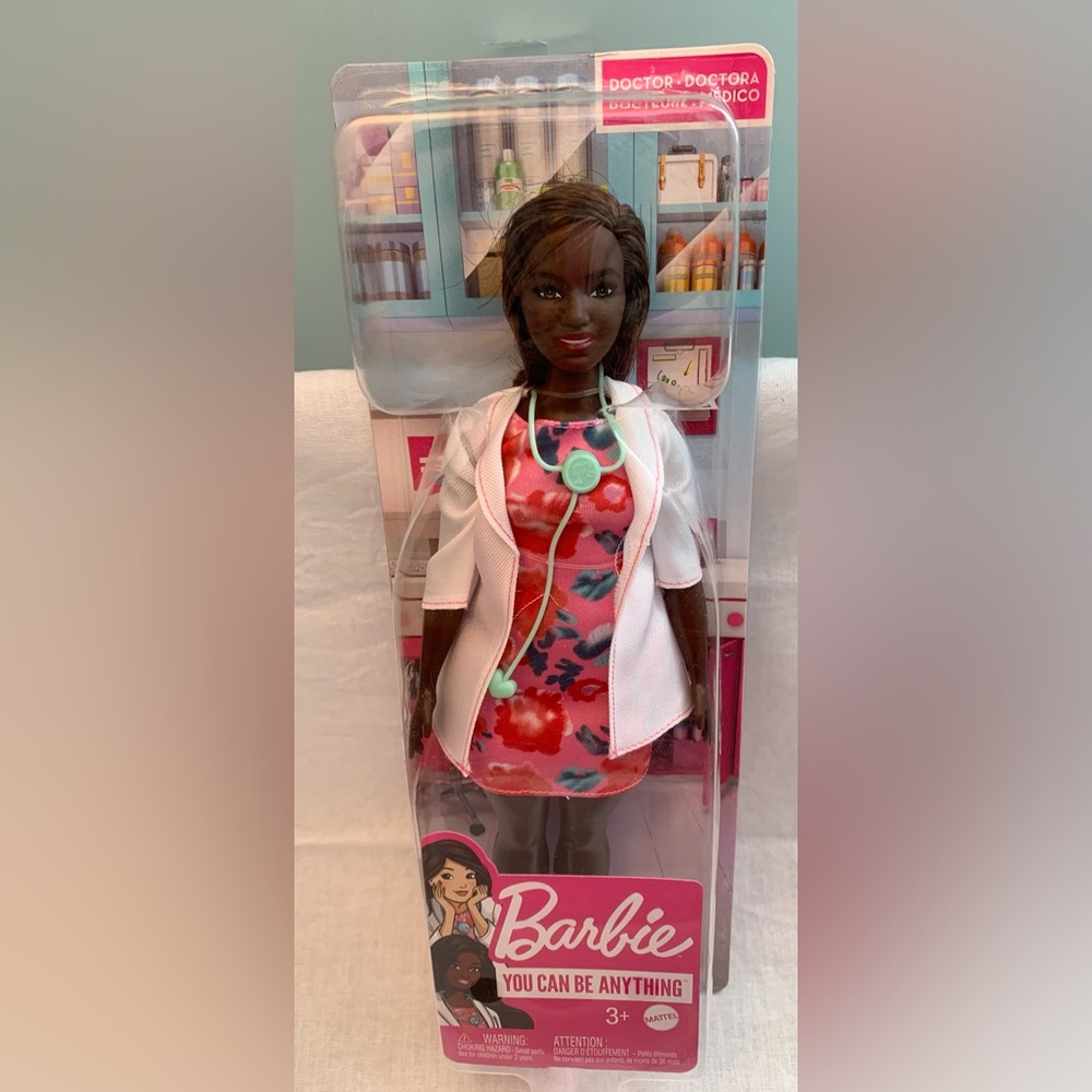 NIB Doctor Barbie with Curvy Body Type Brunette Hair Wearing Coat Stethoscope